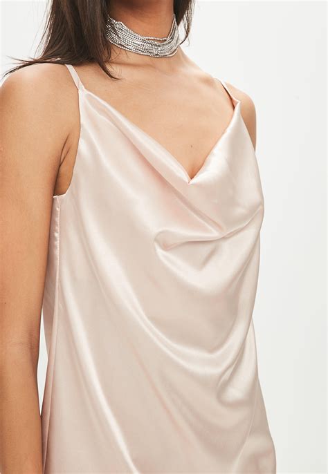 Missguided Champagne Satin Cowl Neck Dress Lyst