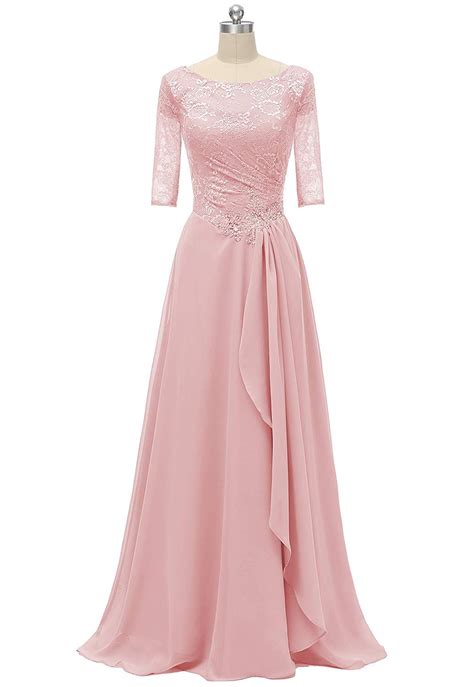 Fitty Lell Womens Chiffon Mother Of The Bride Dress Lace Half Sleeve Evening Gown Plus Size