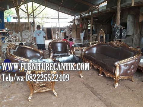 Set Sofa Mewah Jati Ukiran Minimalis Kain Oscar Coklat Toko Furniture