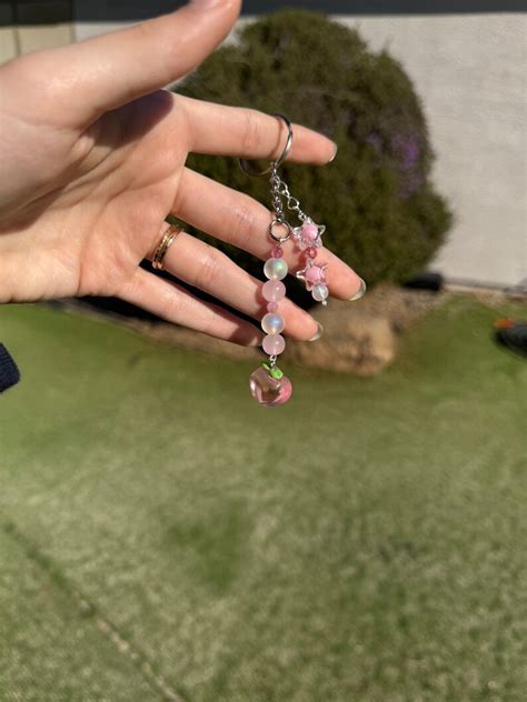 Peach Pink And White Beaded Keychain Etsy