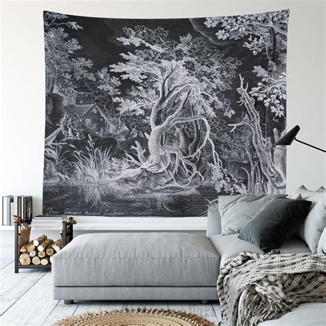 Vintage Tapestry Wall Hanging, Black and White, Landscape Tapestry ...