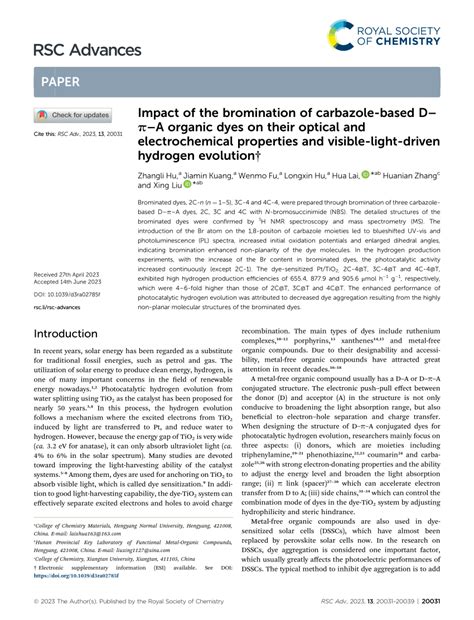 PDF Impact of the bromination of carbazole based D π A organic dyes