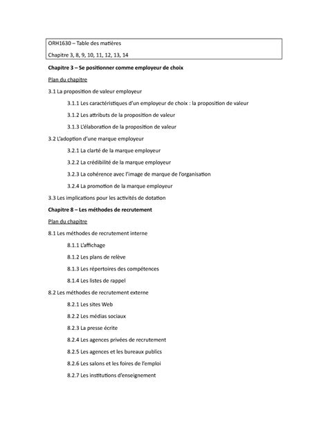 ORH1630 Table des matières Examen2 ORH1630 Table des matières