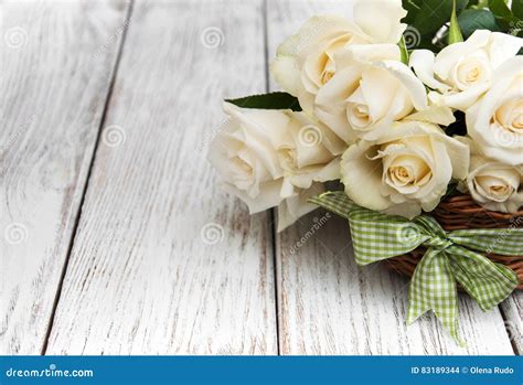 White Roses In A Basket Stock Photo Image Of Blossom 83189344