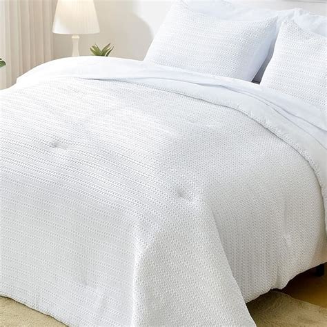 Amazon Newspin Queen Bed In A Bag White Waffle Bedding Comforter