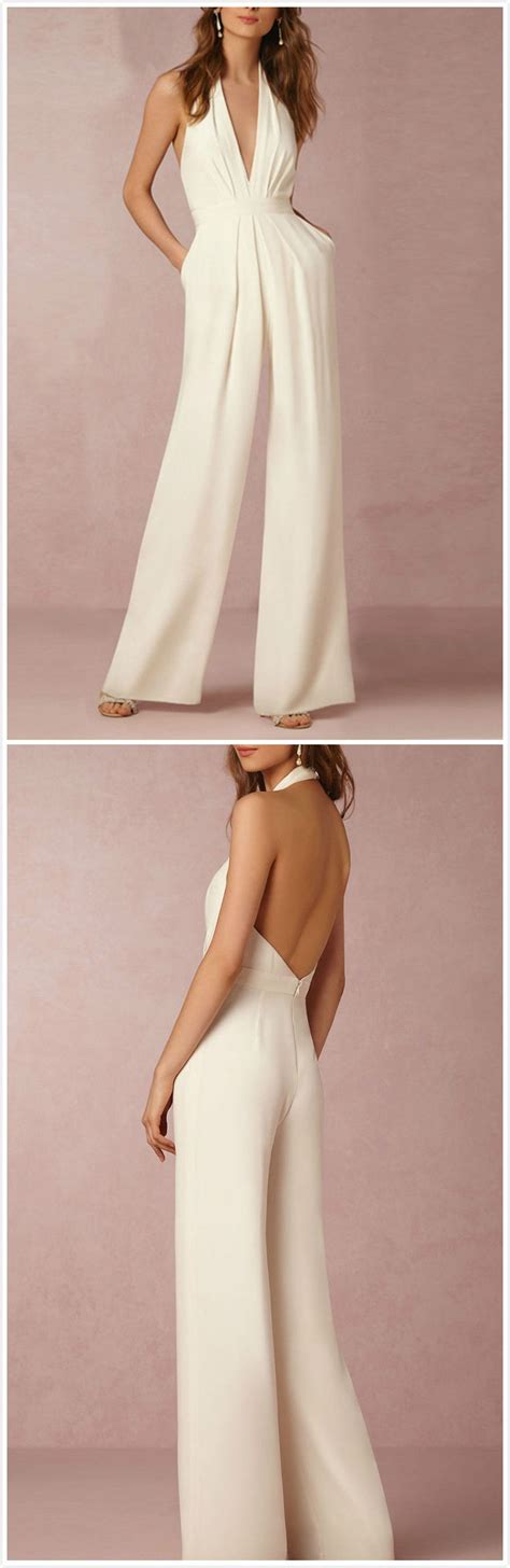 Womens White Halter Sleeveless Backless Jumpsuit