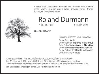 Roland Durmann Traueranzeige Trauer InFranken De