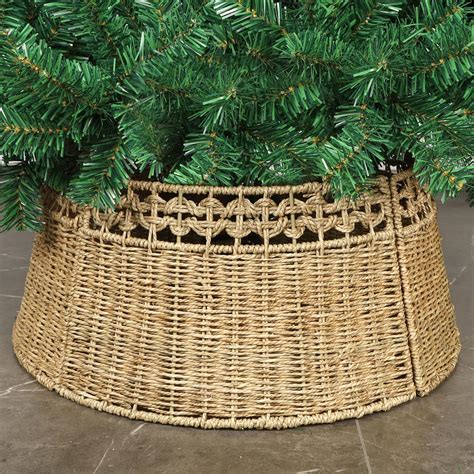 Blissun Rattan Christmas Tree Collar Farmhouse Christmas Tree Ring