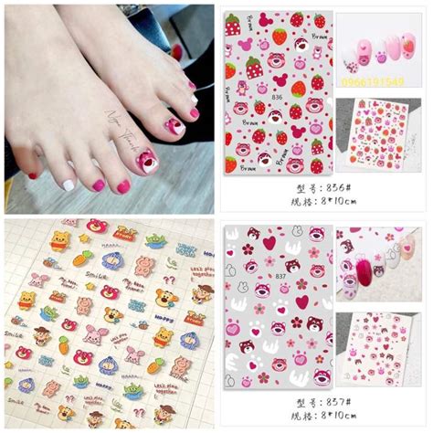 Sticker gấu dâu chuột gấu nâu hoạt hình dán móng tay hot hit Lazada vn
