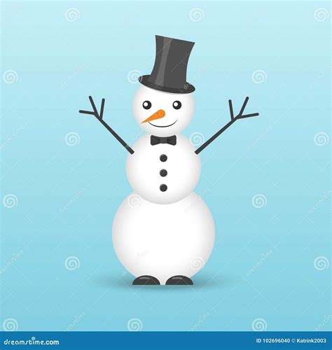 Icon Of A Snowman In A Hat And With A Bow Tie Stock Vector