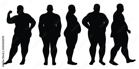 Set Of Fat Man Silhouette Vector On White Background Stock Vector