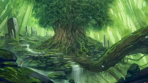 Online Crop Hd Wallpaper Green Leafed Tree Illustration Fantasy Art