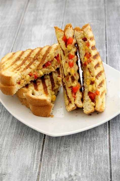 Corn And Capsicum Sandwich Recipe Grilled Capsicum Corn Sandwich