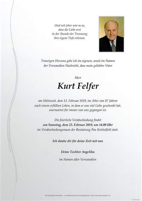 Parte für Kurt Felfer pax requiem