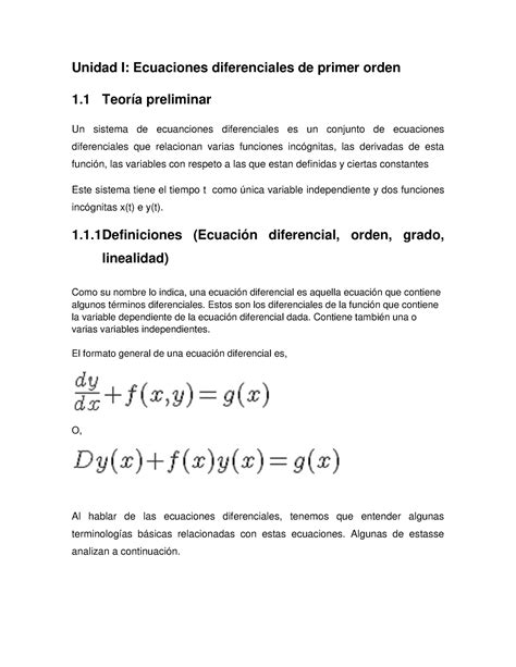 Ecuaciones Diferenciales Ordinarias De Primer Orden Unidad I