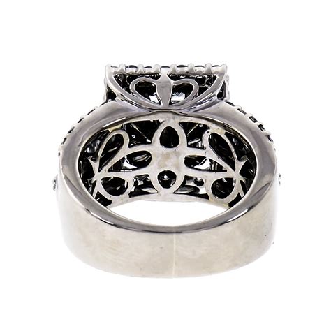 Rectangular Diamond Cluster Ring Princess Baguette Round 14k White Gold