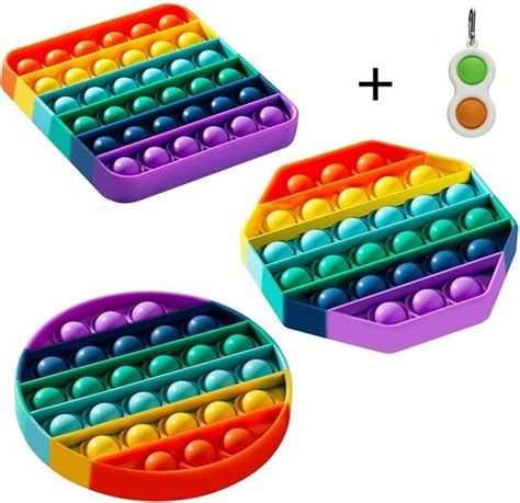 Fidget Toy Pop It Pakket Set Van In Simple Dimple Rainbow