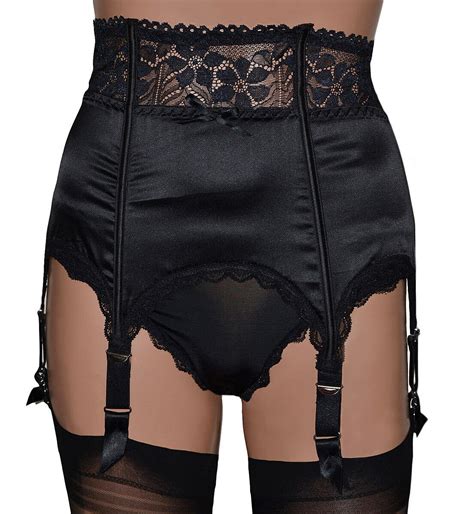 Satin 6 Strap Suspender Belt Waspie With Lace High Waist And Front