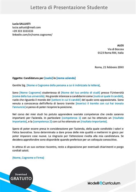 Esempio Lettera Di Presentazione Studente Modello 2024