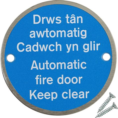 Fire Door Guru® Welsh Automatic Fire Door Keep Clear Sign 76mm Disc