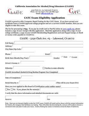 Ca Caade Catc Exam Eligibility Application Fill And Sign Printable