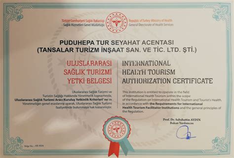 Sağlık Turizmi Yetki Belgesi