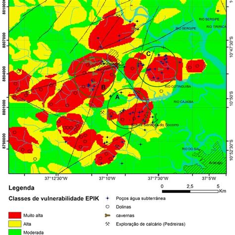 Mapa De Vulnerabilidade Dos Aquíferos Cársticos Maruim E Sapucari Com