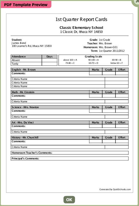 Select A Template For Your Schools Report Card Soon For College Report