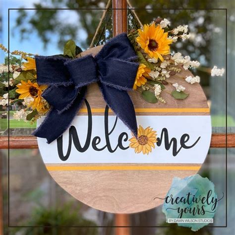 Sunflower Door Hanger Welcome Door Hanger Round Door Decor Etsy