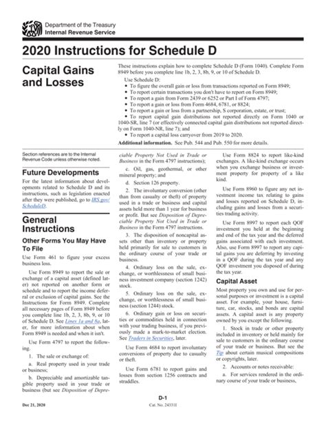 Download Instructions For Irs Form 1040 Schedule D Capital Gains And Losses Pdf 2020