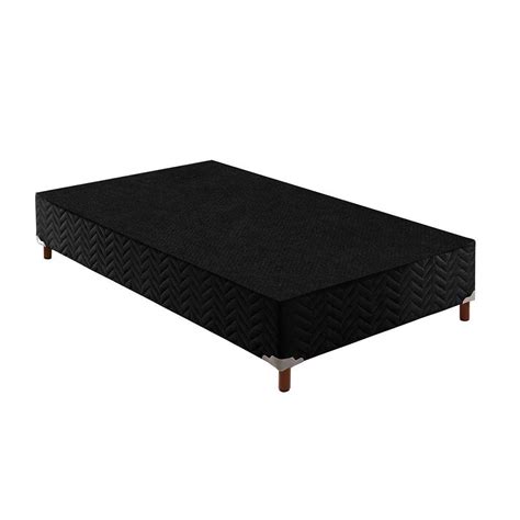 Cama Box Base Solteiro Sommier Rústico Bordado Black 88x188x30