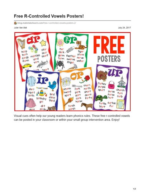 Free R Controlled Vowels Posters Pdf