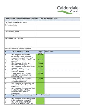 Fillable Online Calderdale Gov Example Business Case Assessment Form