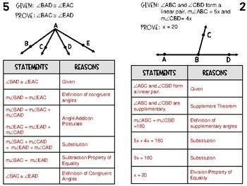 Geometry - 6 Proving Angle Relationships Proofs with Answer Key - Foldable