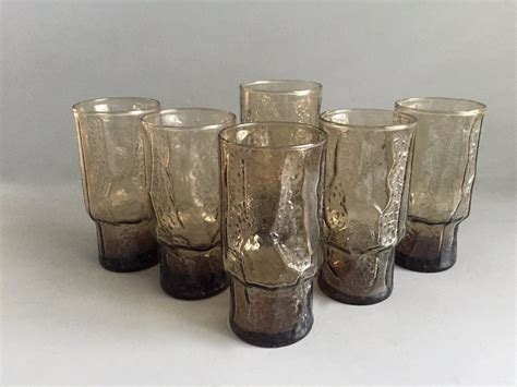 Smoked Glass Retro Textured Glassware Bark Glass Brutalist Etsy