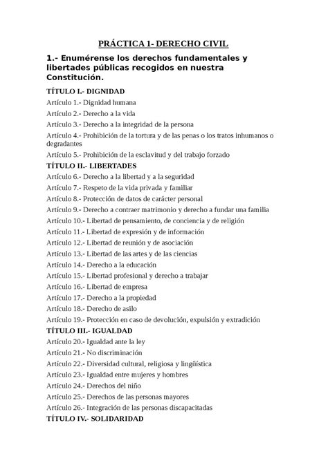 PrÁctica 1 Derecho Civil 1 Enumérense Los Derechos Fundamentales Y