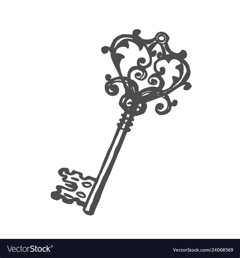 Vintage key isolated hand-draw Royalty Free Vector Image