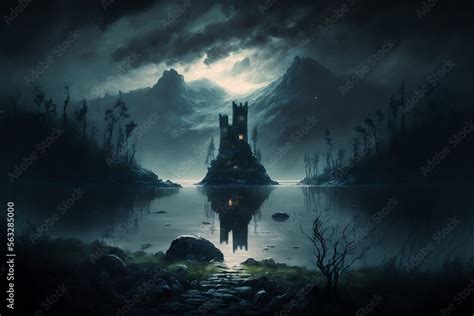 Dark Fantasy Old Castle Gloomy Lake Dark Sky Ancient Castle
