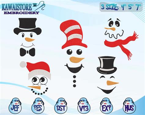 5 Snowman Embroidery Designs Snowman Face Embroidery Designs Etsy