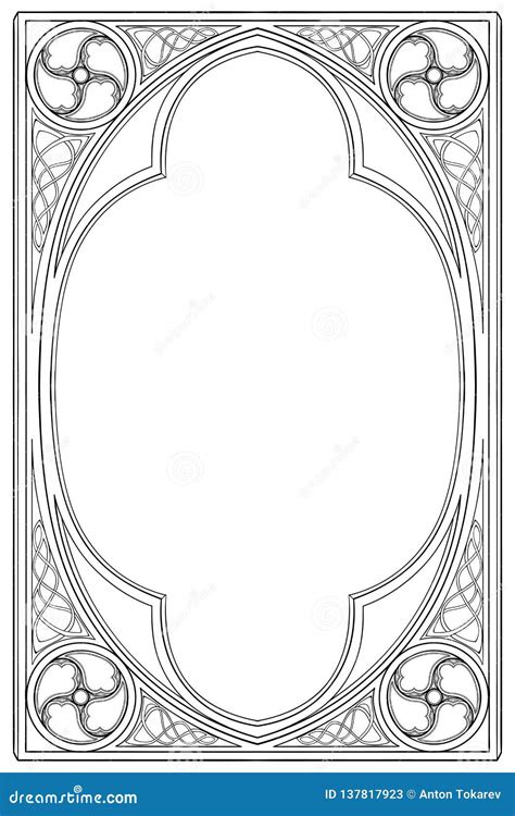 Medieval Manuscript Style Rectangular Frame Gothic Style Pointed Arch