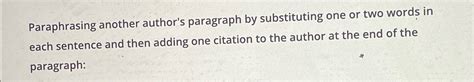 Solved Paraphrasing Another Authors Paragraph By