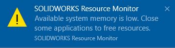 Warning Solidworks Resources Running Low Plm Group Norway