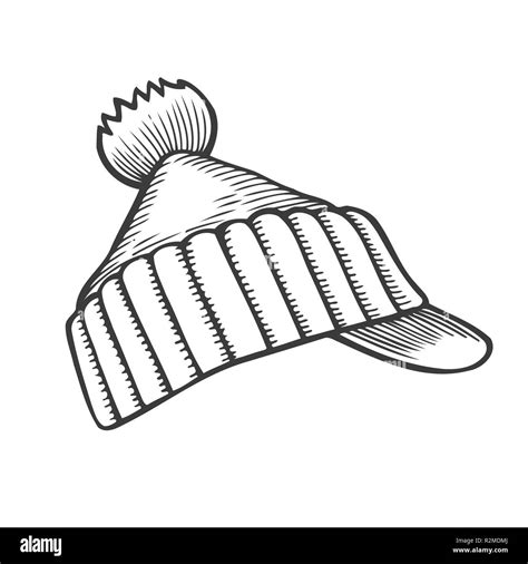 Winter Knitted Cap With Pompon Sketch Style Vector Illustrations Isolated On White Background