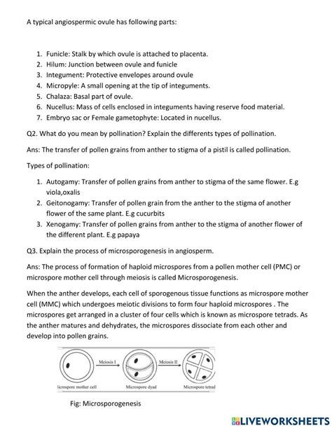 Sexual Reproduction In Flowering Plants Online Exercise For Live Worksheets