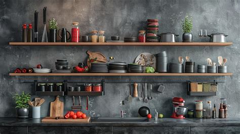 Premium Photo | Industrial kitchen pots and tools on shelves