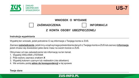 Wniosek Zus Us Wniosek O Wydanie Informacji Z Konta Zus