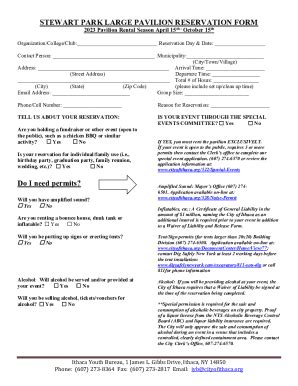 Fillable Online STEWART PARK LARGE PAVILION RESERVATION FORM Do I