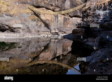 Last Useable Inca Hanging Bridge Rope Bridge Made Of Braided Peruvian