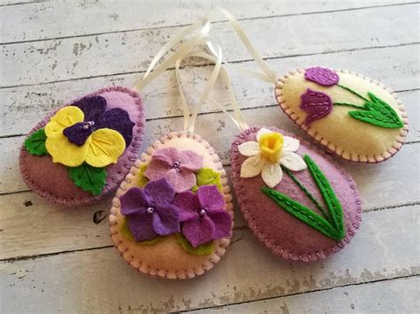 Felt Easter Decoration Felt Easter Eggs With Flowers Tulip Etsy