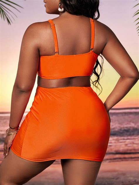 Plus Mono Bikini Set Crisscross Halter Top High Waist Bikini Bottom